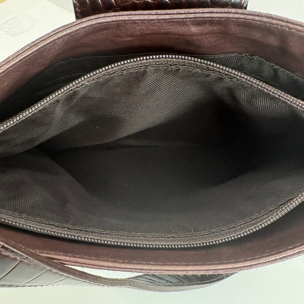 Ralph Lauren Brown Leather Croc Embossed Shoulder Bag RL Logo Hobo Handbag - Picture 13 of 16